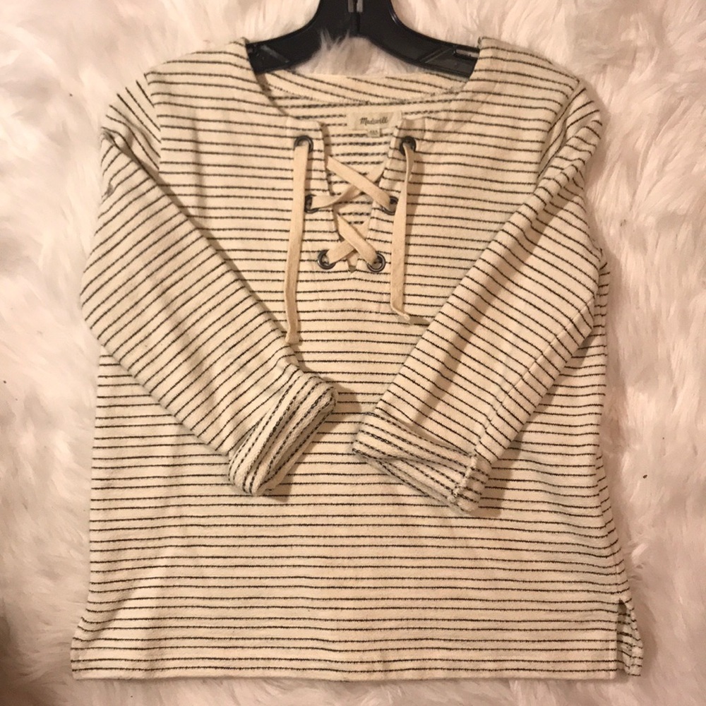 Madewell striped lace up sweater